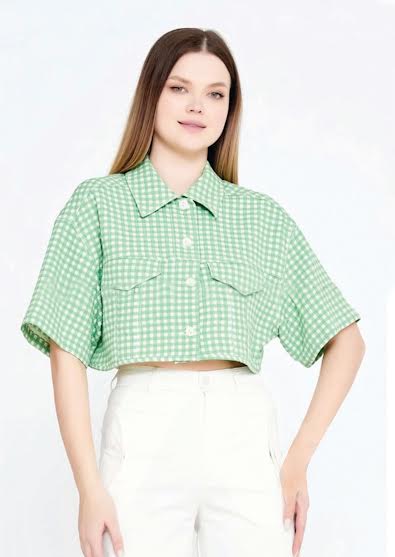 GREEN VICHY CROP VEST