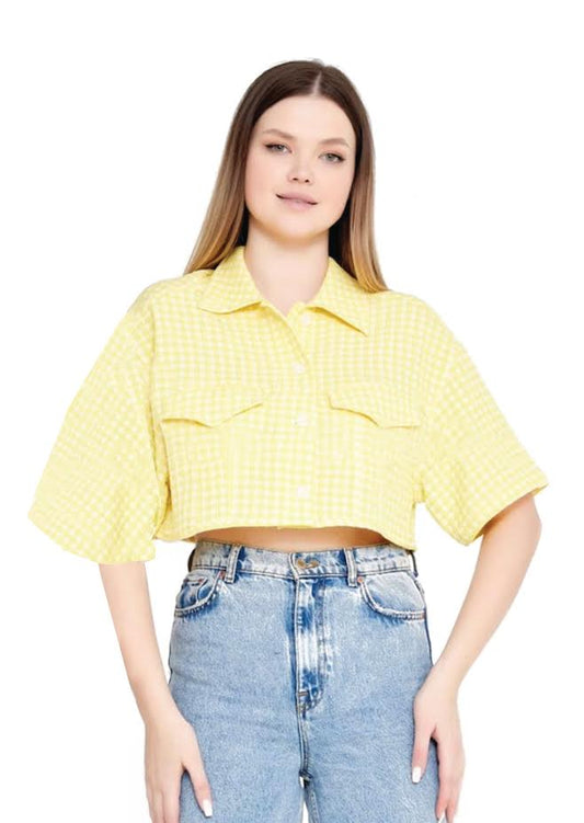 YELLOW VICHY CROP VEST