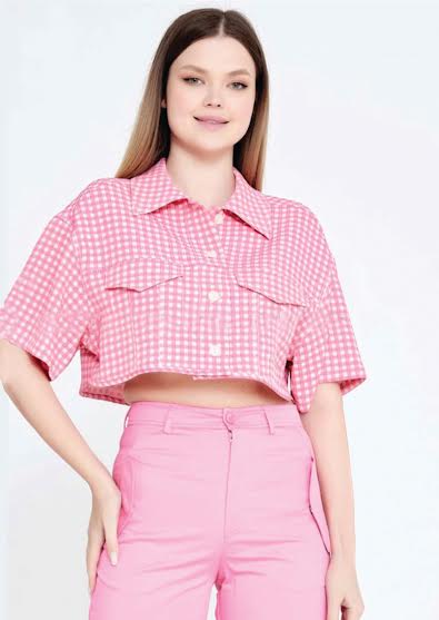 PINK VICHY CROP VEST