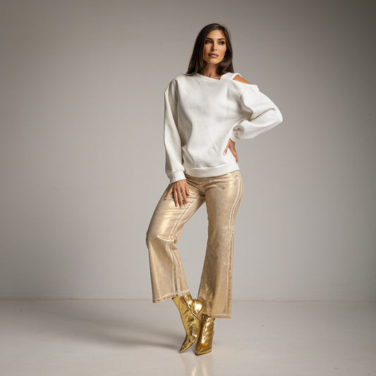 ASYMMETRIC WHITE FLEECE SWEATER