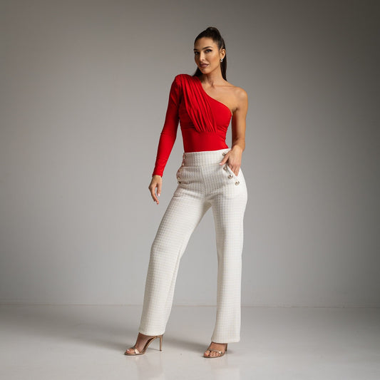 RED ASYMMETRIC BODY TOP