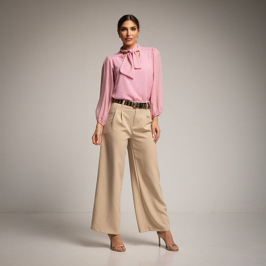 PINK LAVALLIERE POLKA DOT SHIRT