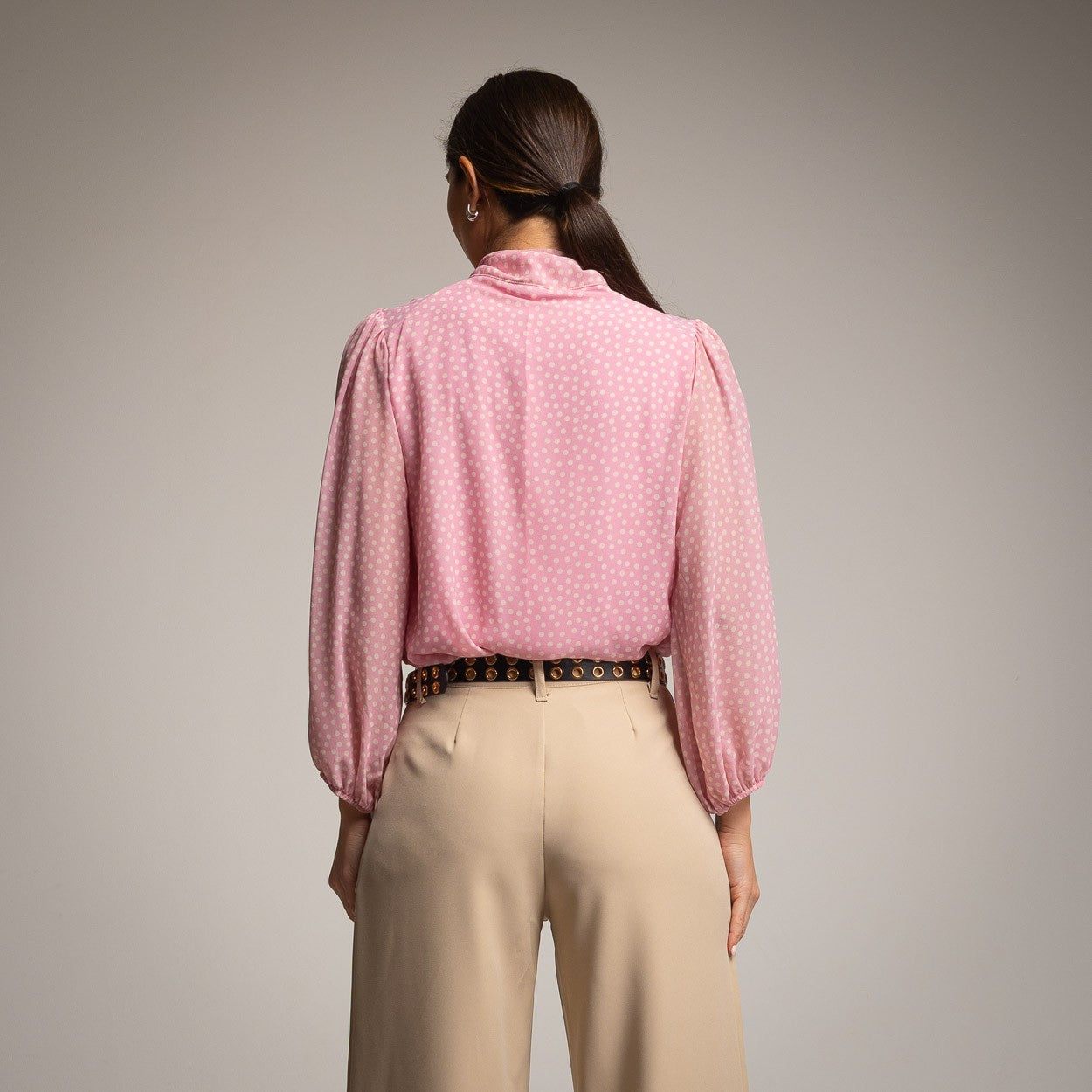 PINK LAVALLIERE POLKA DOT SHIRT
