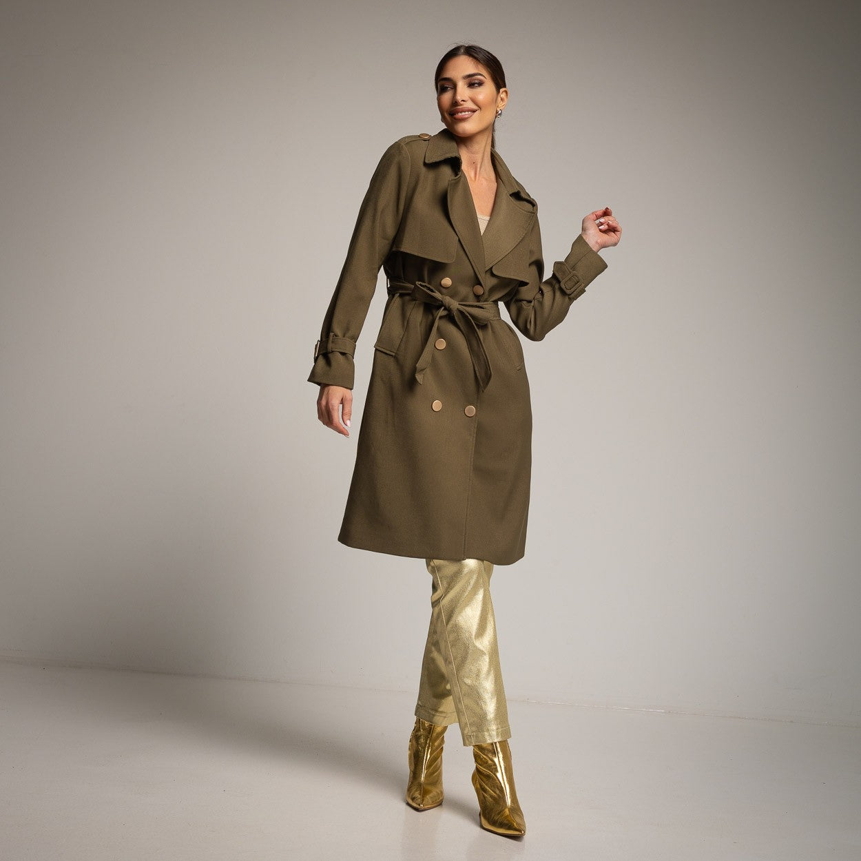 KAKI GABARDINE TRENCH COAT