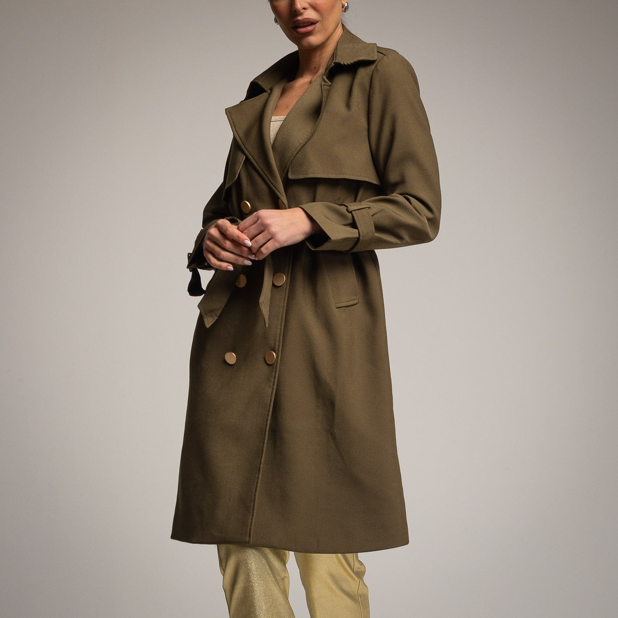KAKI GABARDINE TRENCH COAT
