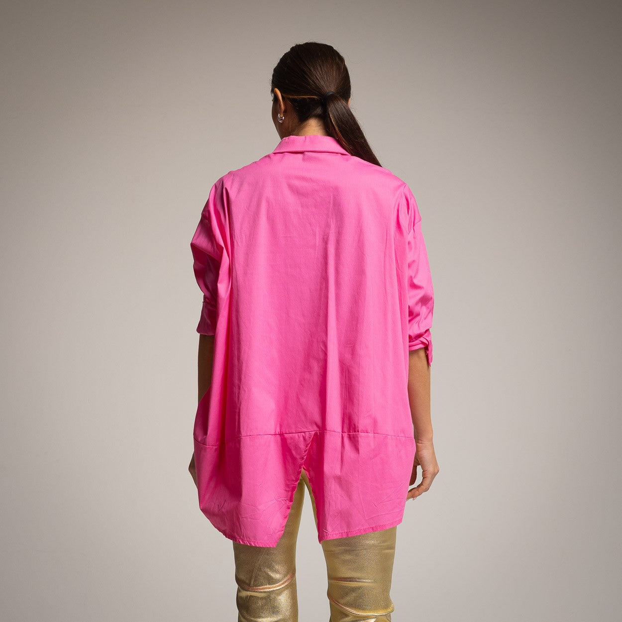 PINK OVERSIZED SHIRT WITH CRYSTAL PATCHES