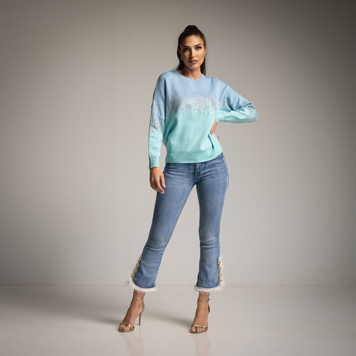 GRADIENT BLUE SILVER SEQUINS SWEATER