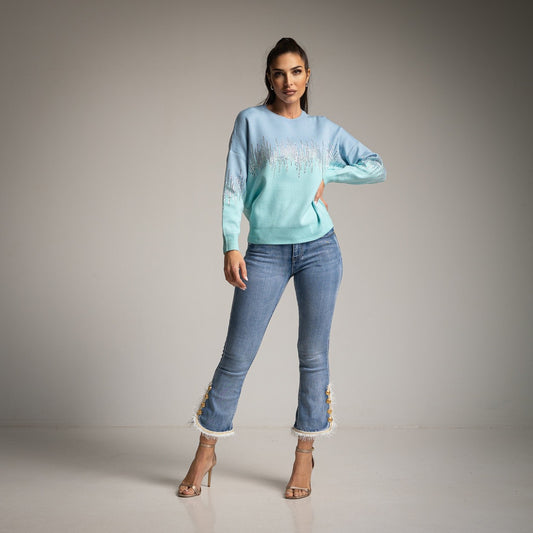 GRADIENT BLUE SILVER SEQUINS SWEATER