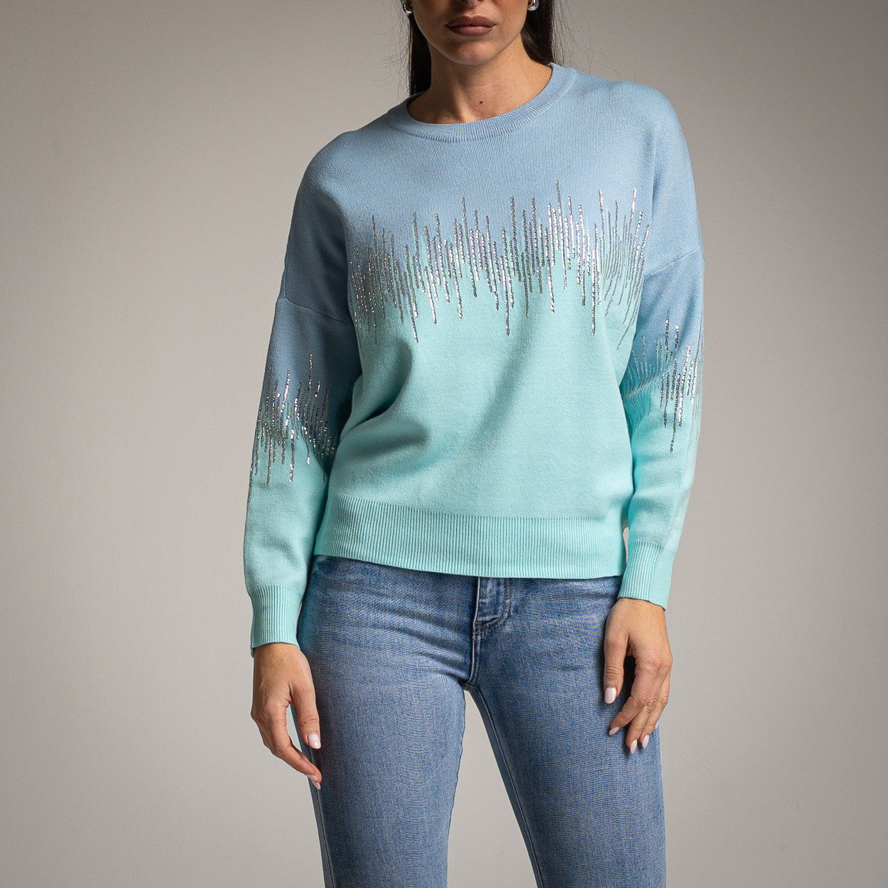 GRADIENT BLUE SILVER SEQUINS SWEATER