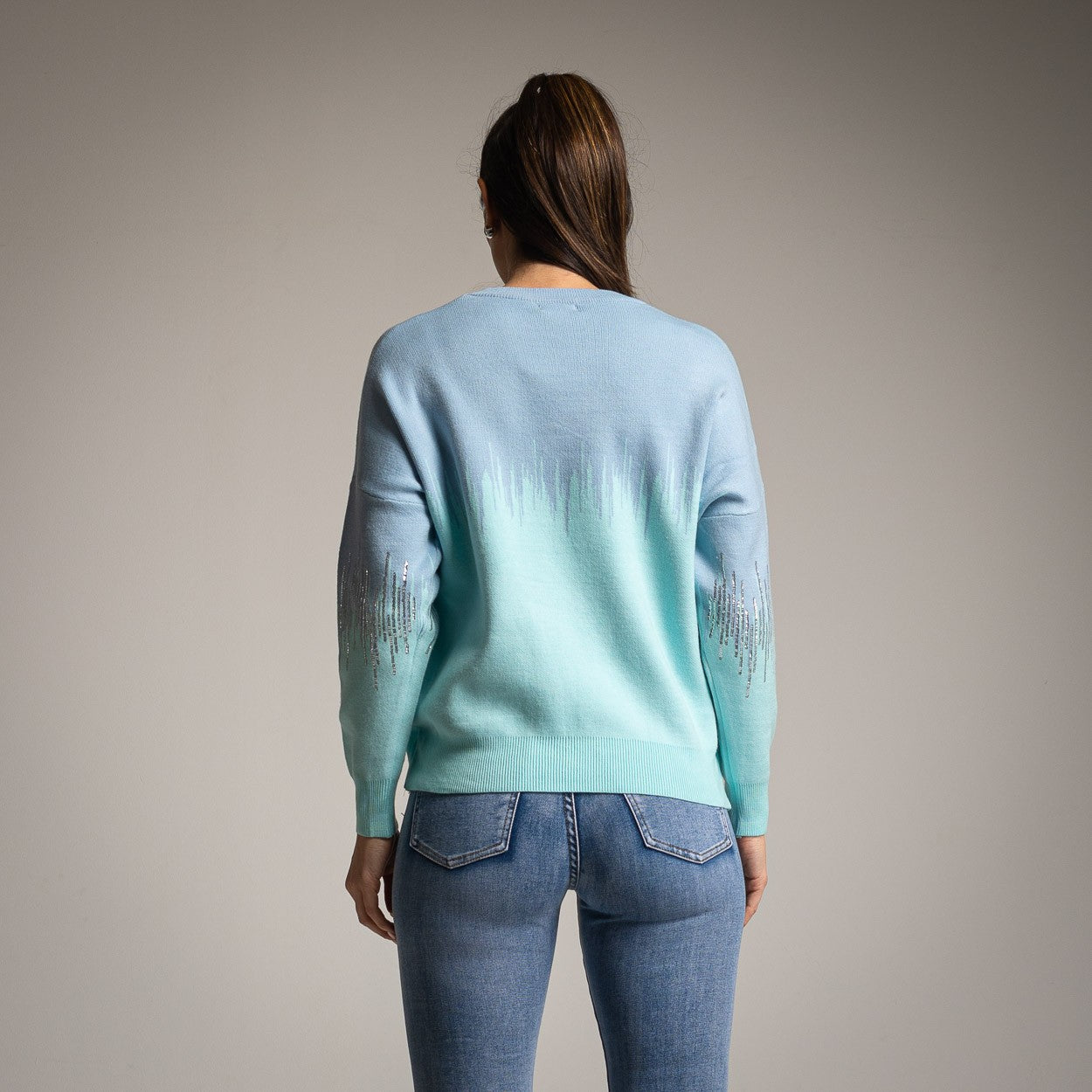 GRADIENT BLUE SILVER SEQUINS SWEATER