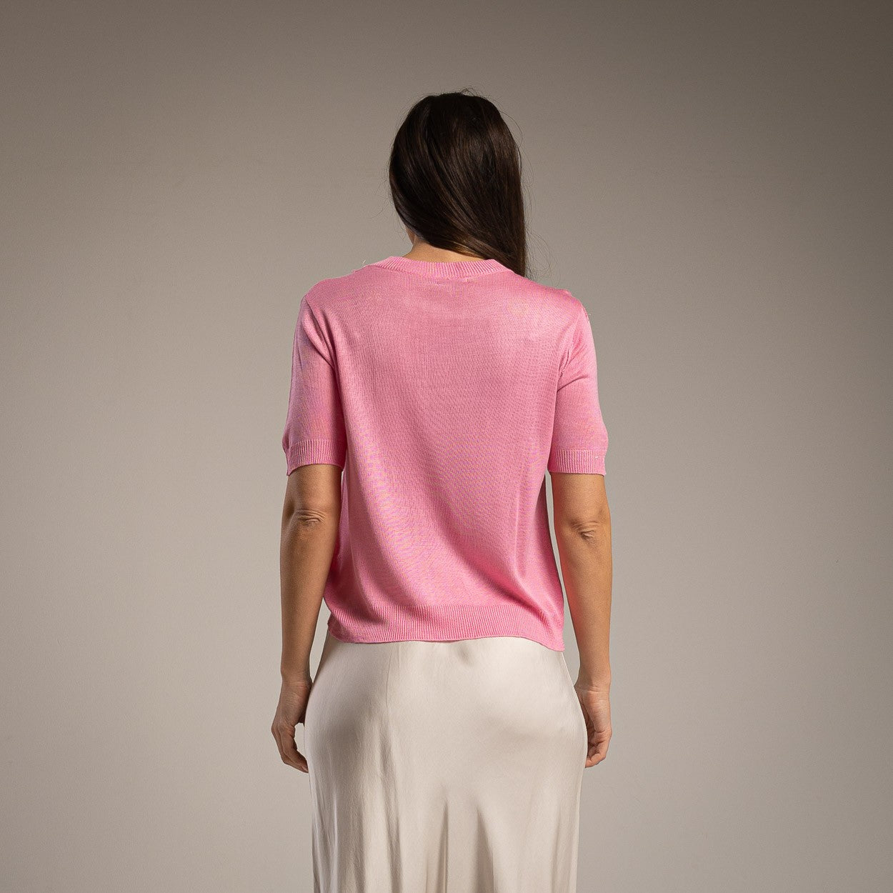 PINK JERSEY WITH CRYSTALS EMBROIDERED FLOWERS
