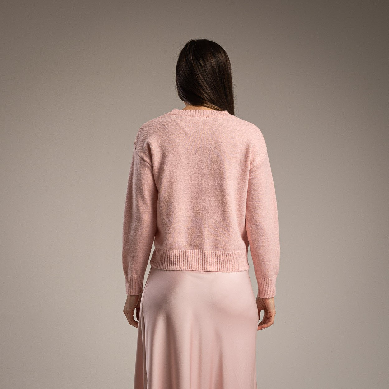BABY PINK KNIT EMBROIDERED FLOWERS SWEATER