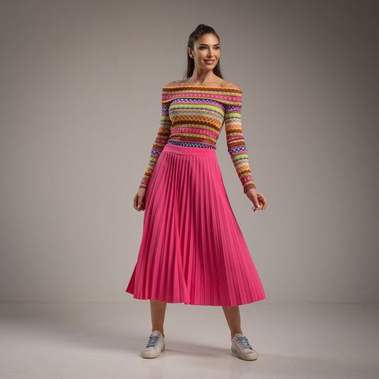PINK SALMON ACCORDEON PLEATED SKIRT
