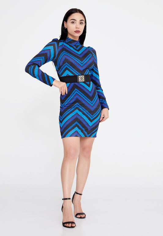 BODYCON GEOMETRIC BLUE WINTER DRESS
