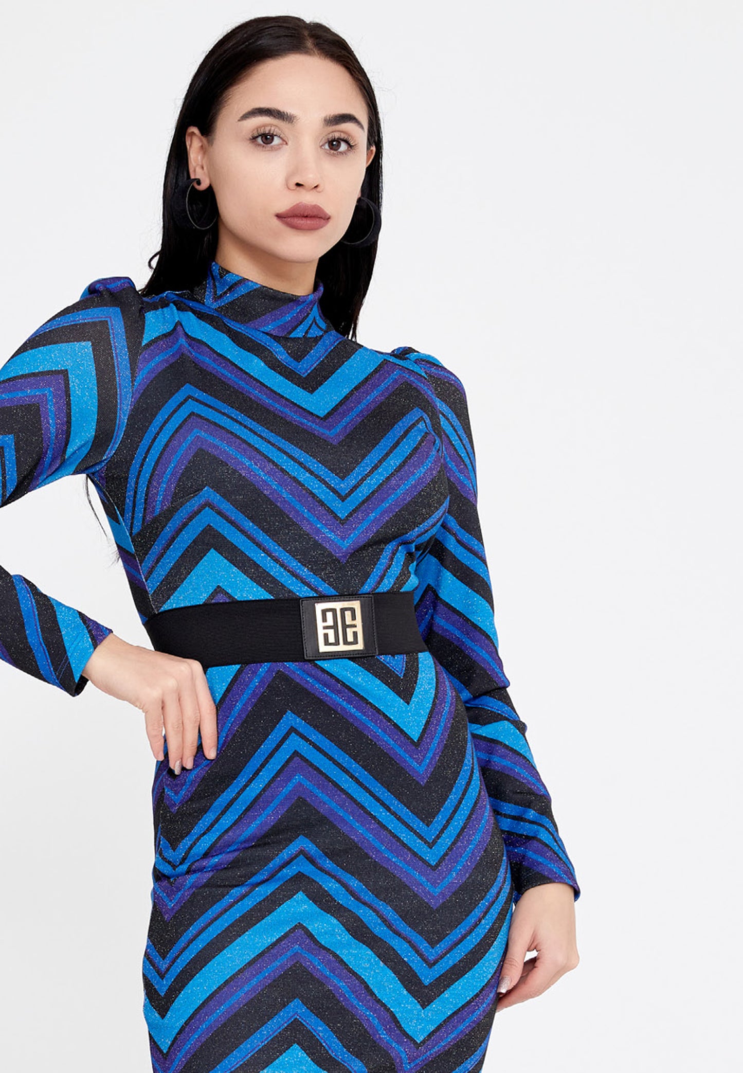 BODYCON GEOMETRIC BLUE WINTER DRESS
