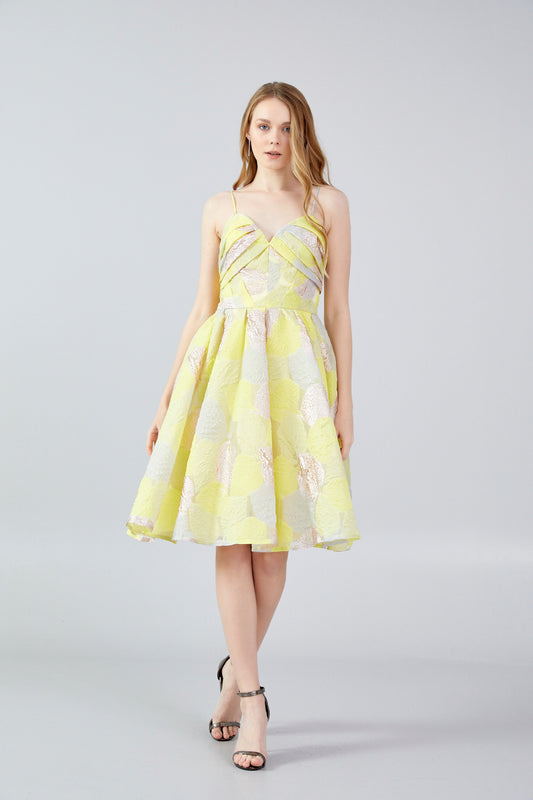 YELLOW ORGANZA FLARED DRESS