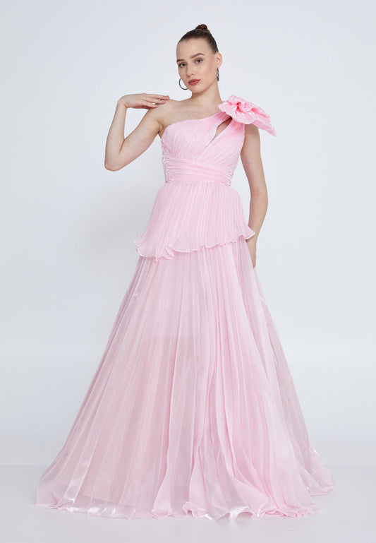 PRINCESS PLEATED ROSE BOW EVENING GOWN
