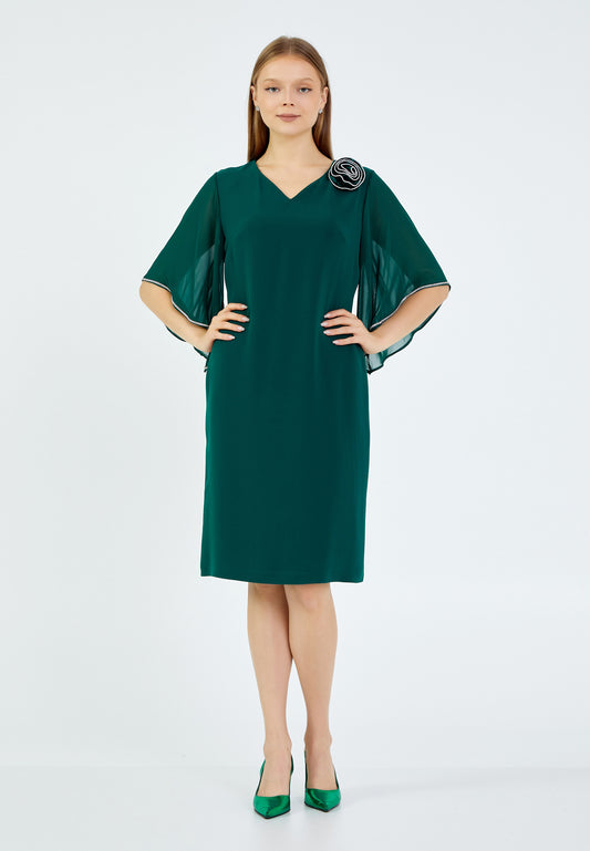 Dark green chiffon mid sleeve dress
