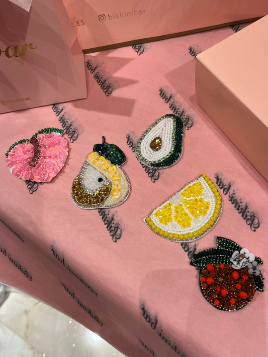 Magnetic fruits brooches with beaded crystal pearl