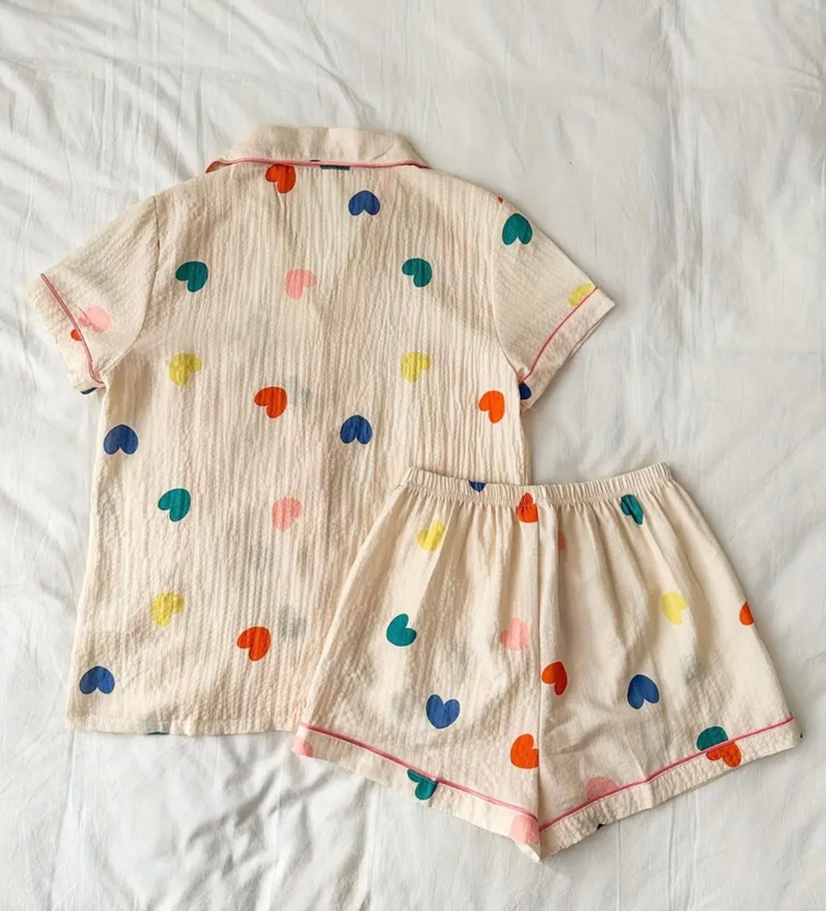 HEART  PRINT SHORT PYJAMAS SET