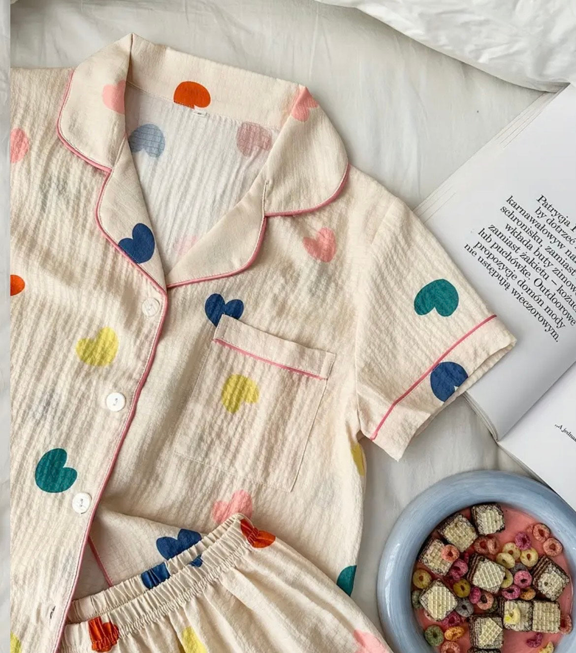 HEART  PRINT SHORT PYJAMAS SET