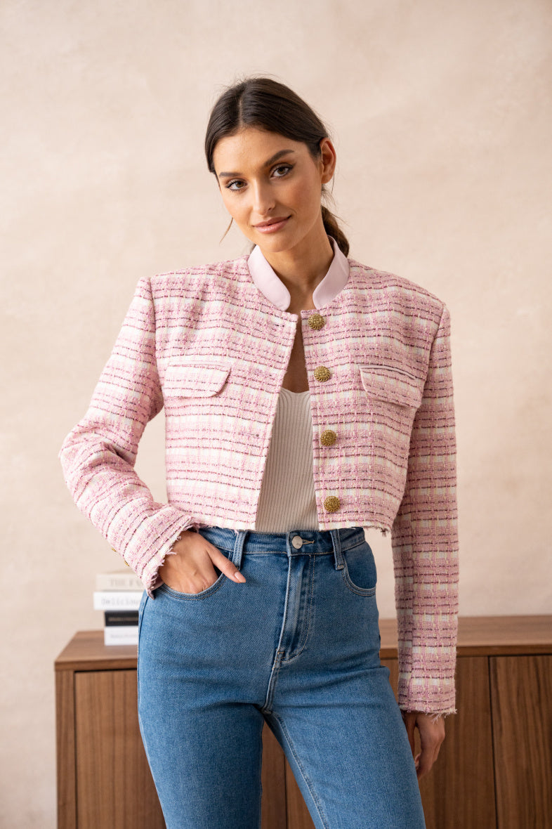 CROP PINK TWEED JACKET