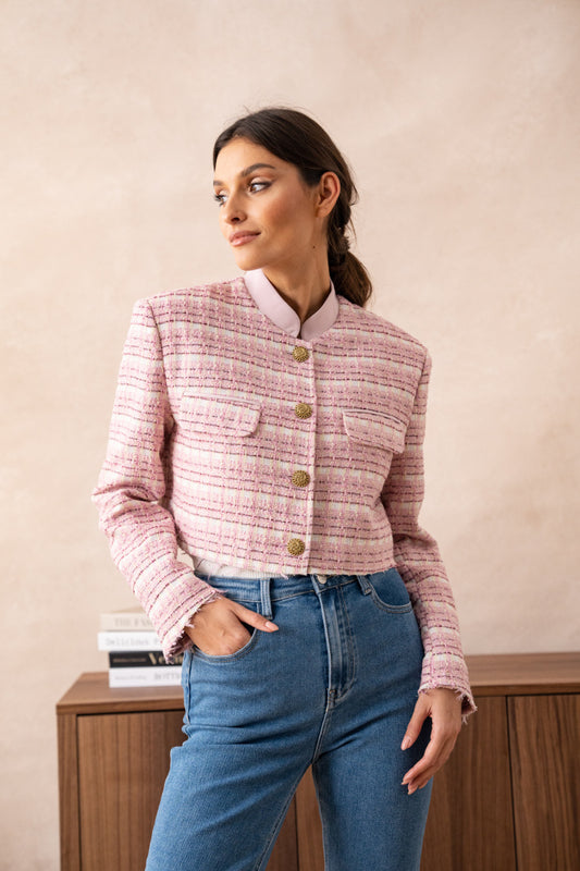 CROP PINK TWEED JACKET
