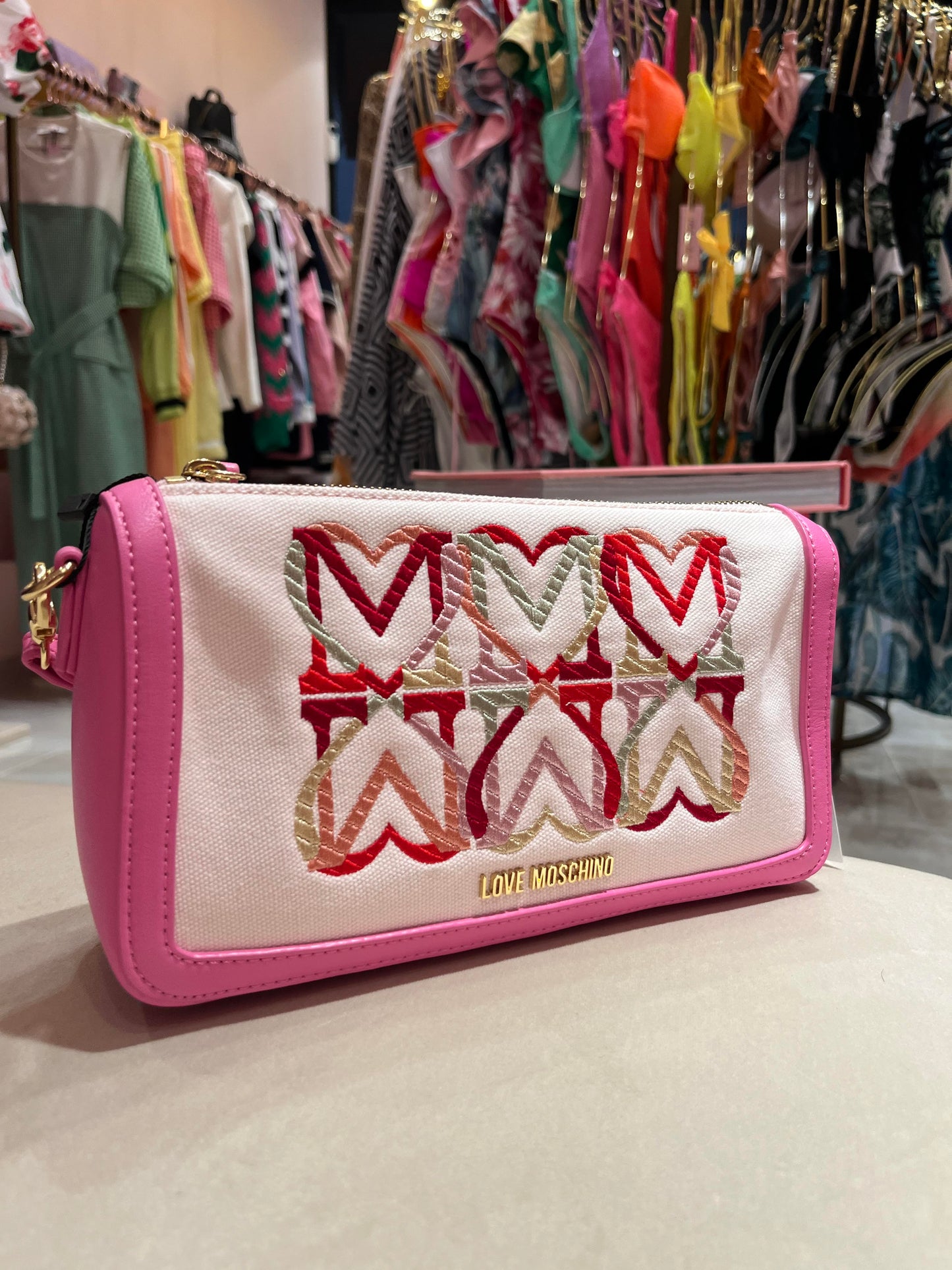 EMBROIDERED CANVAS MOSCHINO BAG