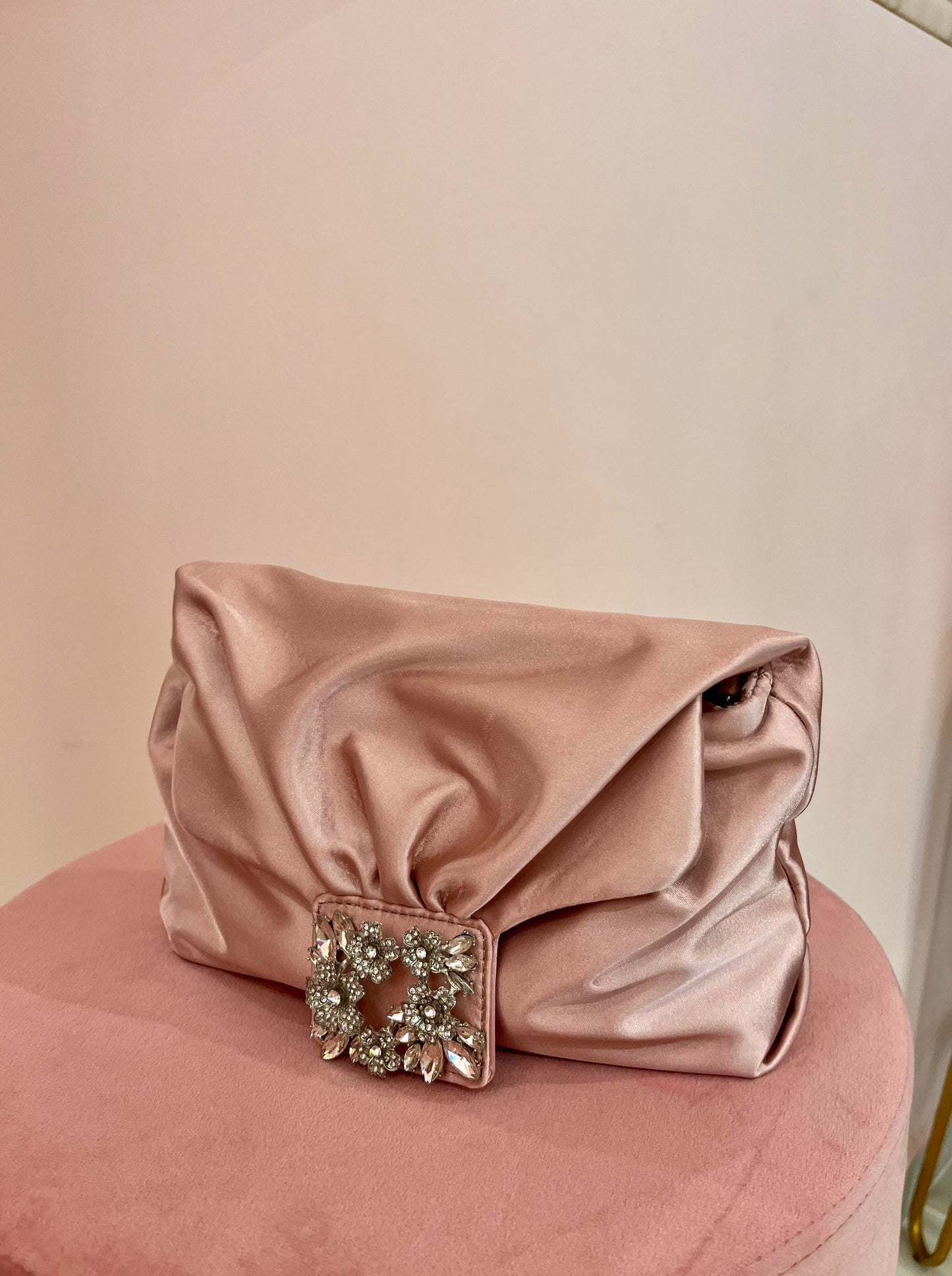 PINK SATIN CRYSTAL EVENING PURSE