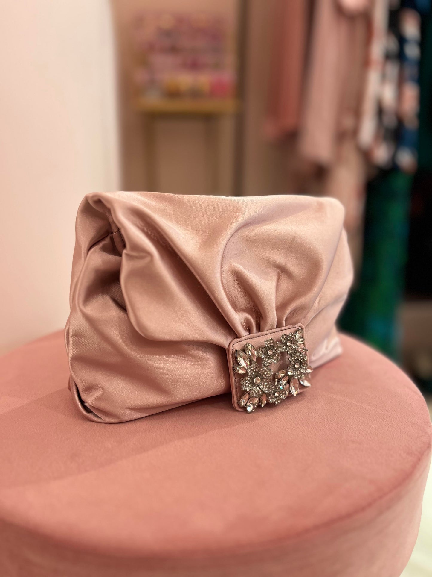 PINK SATIN CRYSTAL EVENING PURSE