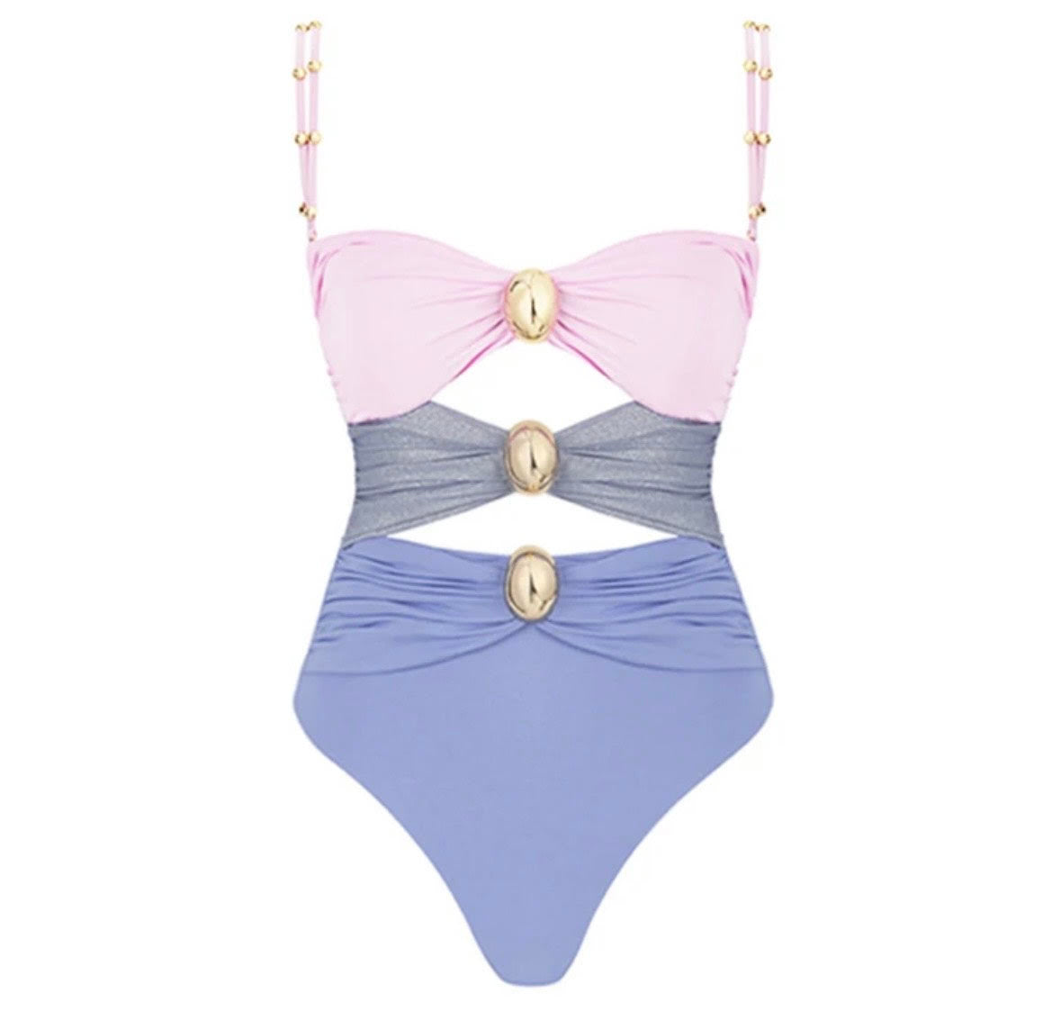TRIO COLOR PINK GREY LILA CUT OUT SWIMSUIT