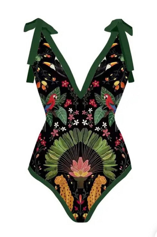 GREEN AMAZONICA FOREST PRINT SWIMWEAR