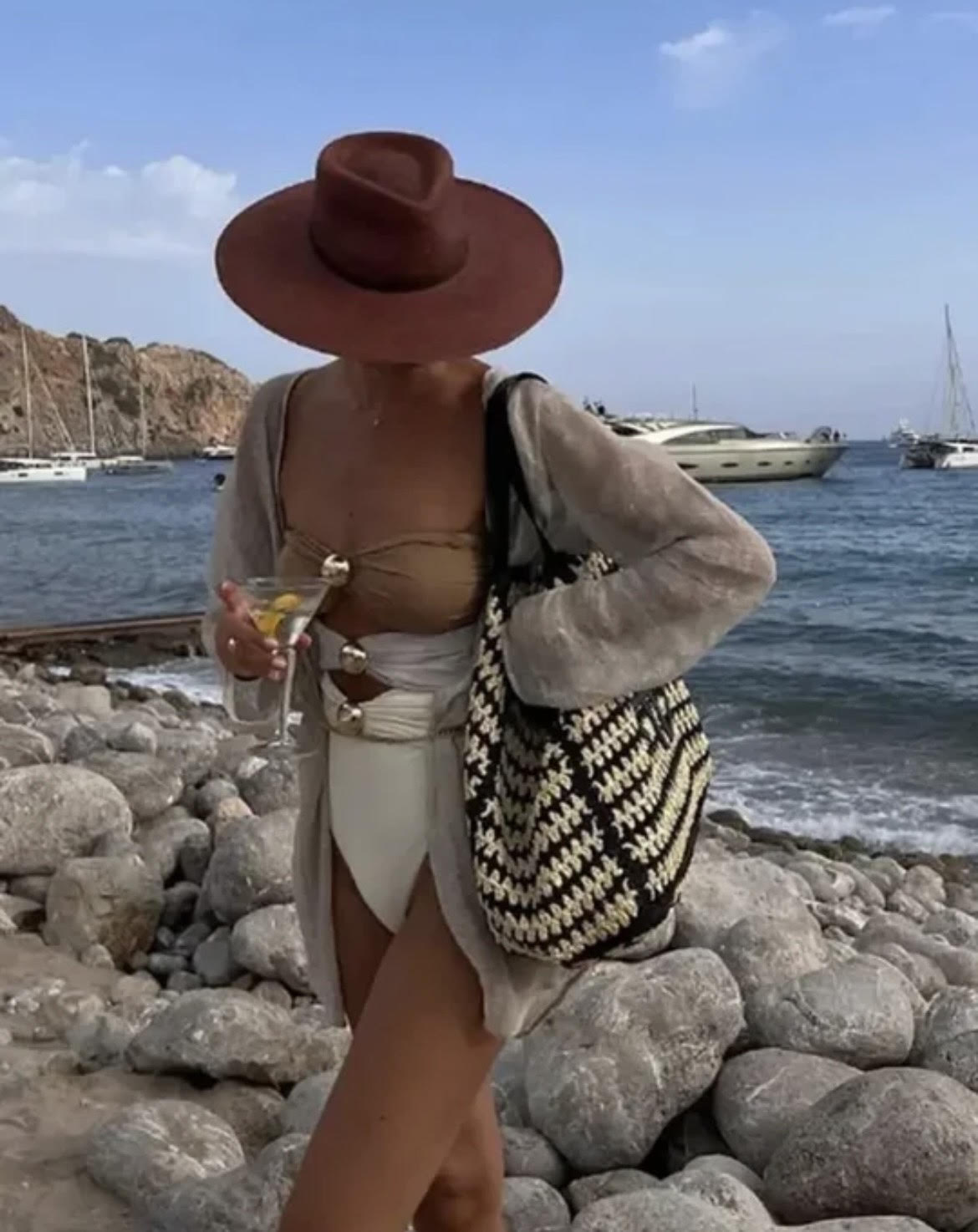 TRIO COLORS CUT OUT CARAMEL BROWN AND BEIGE CUT OUT SWIMSUIT