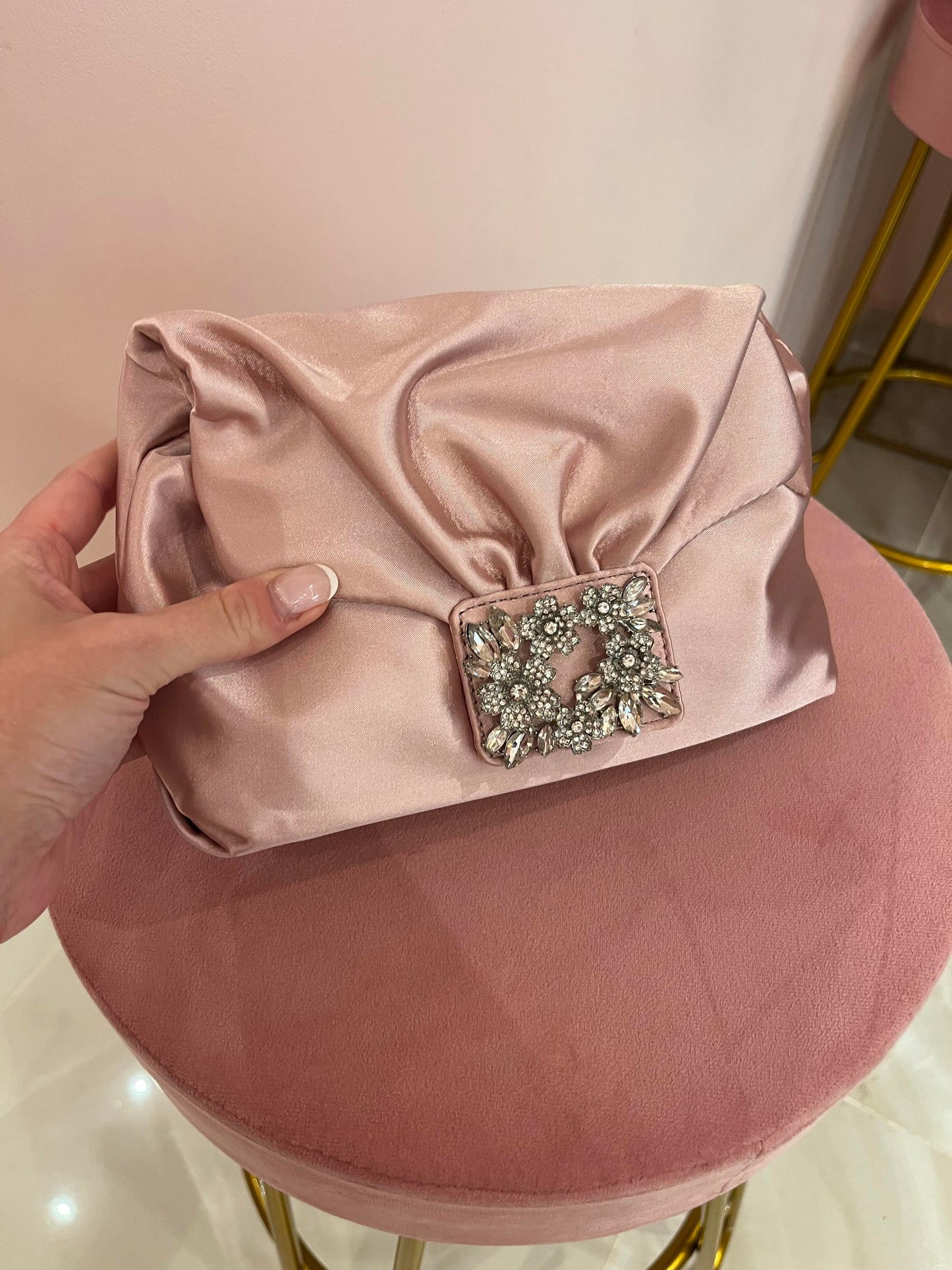 PINK SATIN CRYSTAL EVENING PURSE