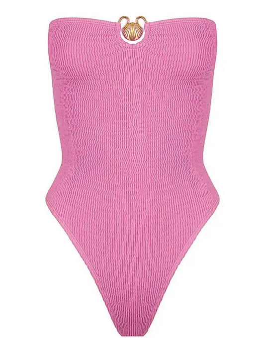 PINK STRAPLESS SEASHELL SWIMSUIT