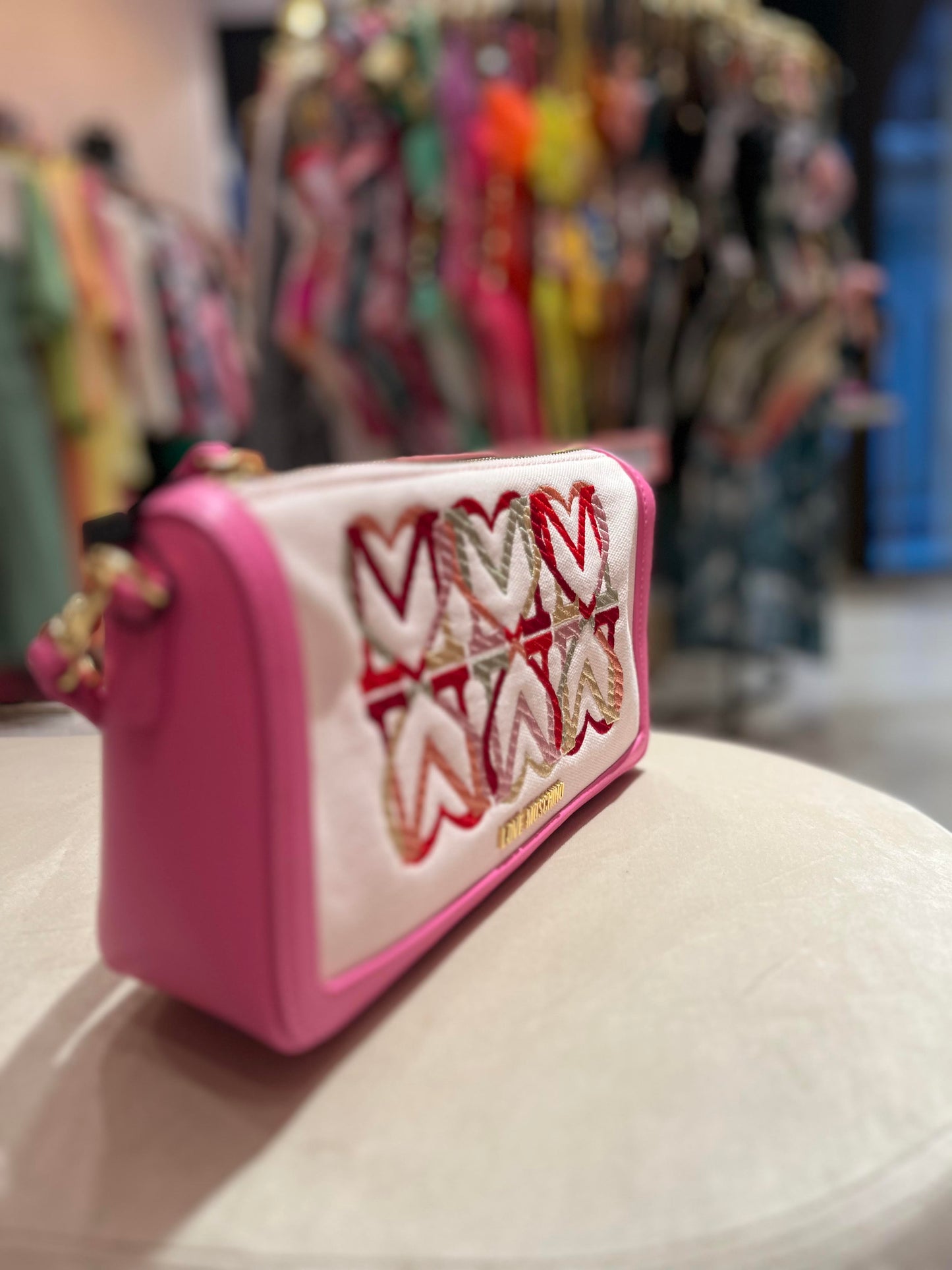 EMBROIDERED CANVAS MOSCHINO BAG