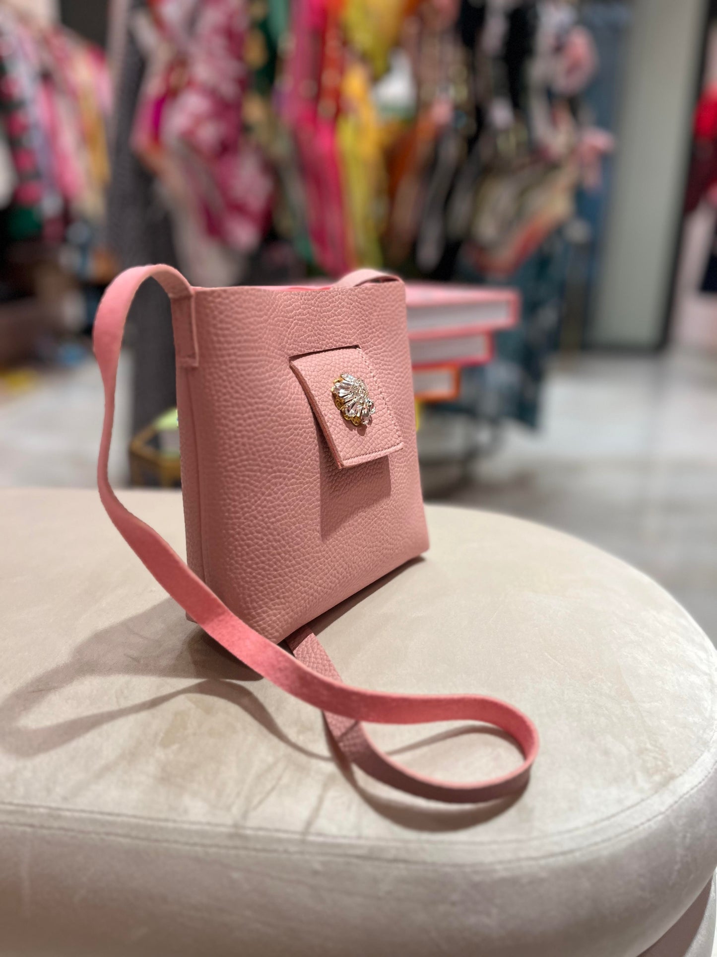 PINK LEATHER CRYSTAL BAG