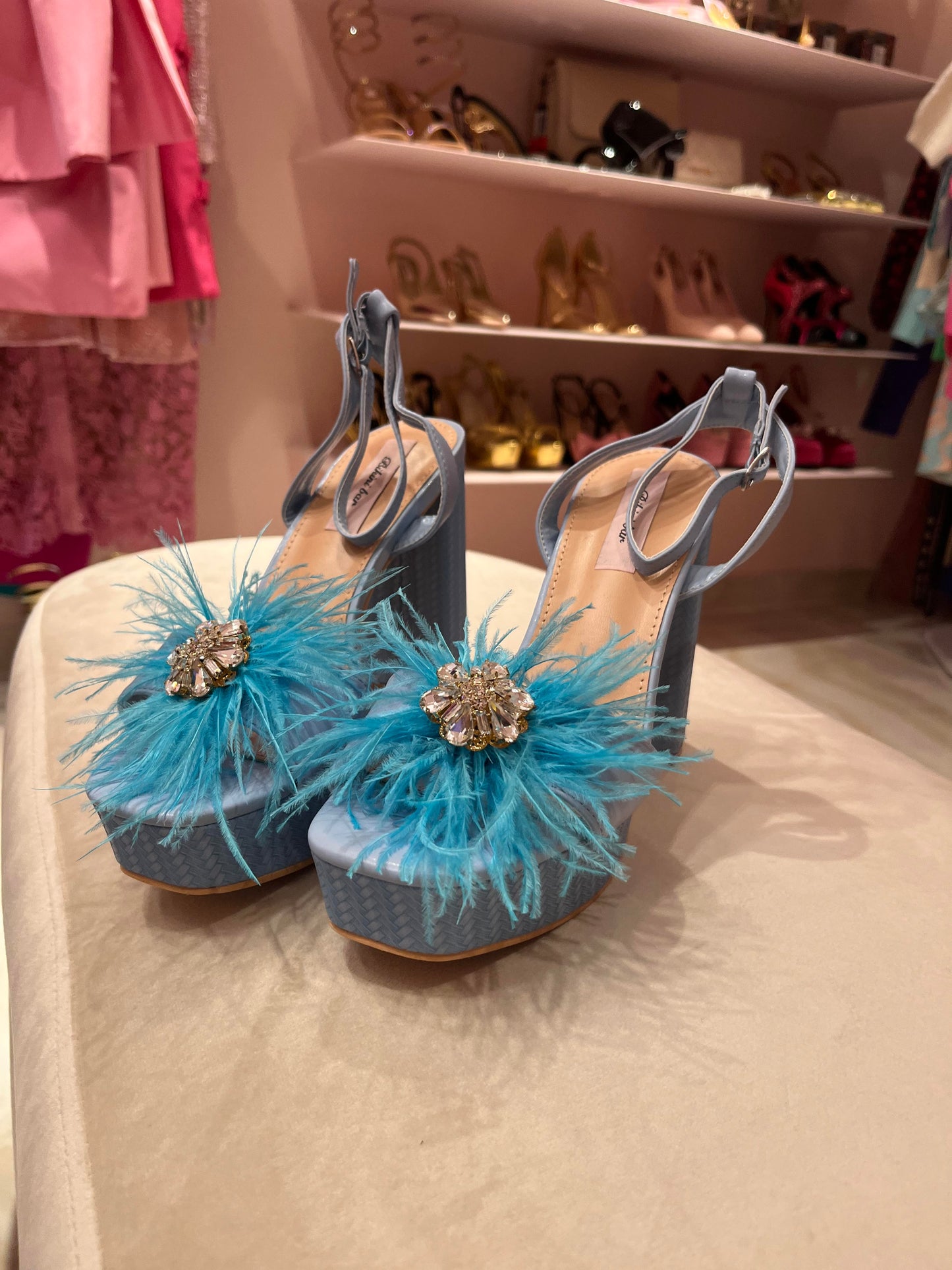 BABY BLUE OSTRICH PLATFORM HEELS