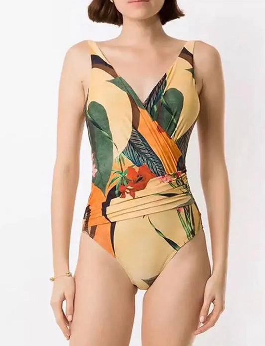 DRAPED TROPCIAL PRINT LISA SWIMSUIT