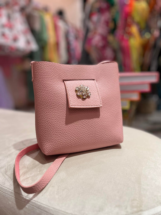 PINK LEATHER CRYSTAL BAG