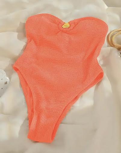 ORANGE STRAPLESS SEASHELL BATHING SUIT