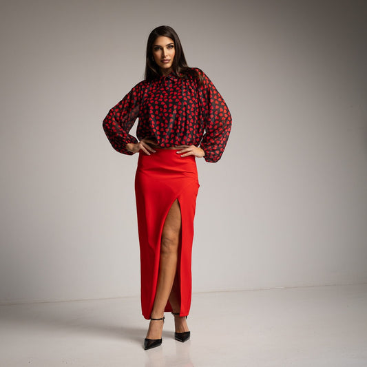 LONG RED OPEN SKIRT