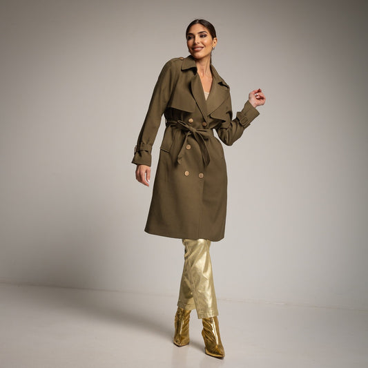 KAKI GABARDINE TRENCH COAT