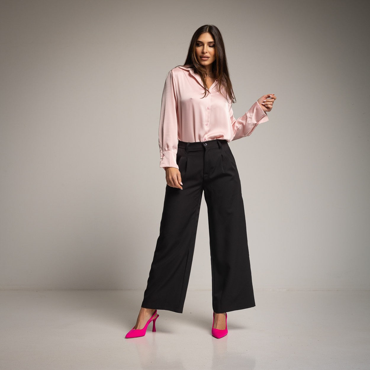 SILKY PINK SATIN SHIRT