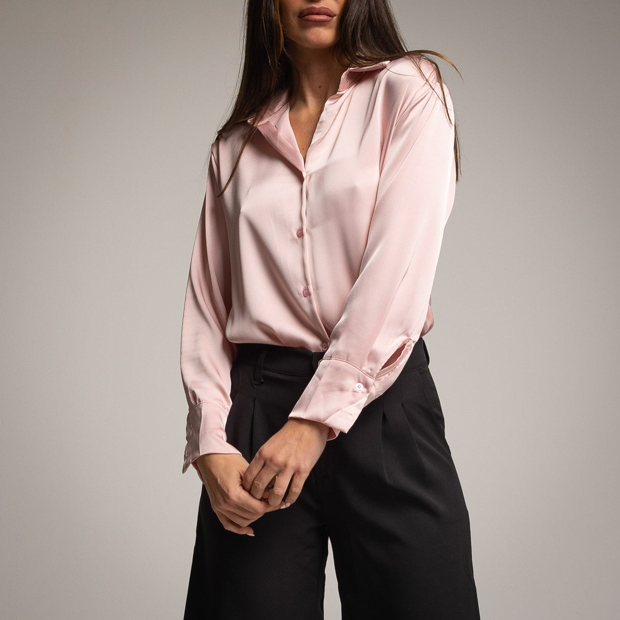 SILKY PINK SATIN SHIRT
