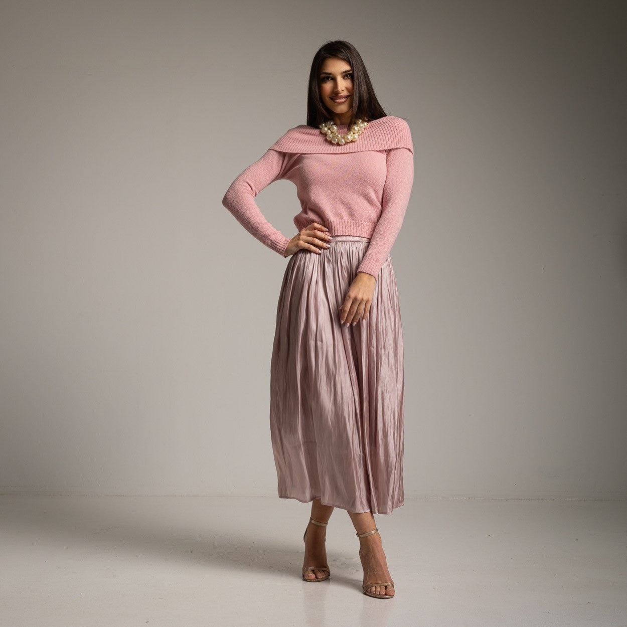 OVERLAP PINK JERSEY SWEATER