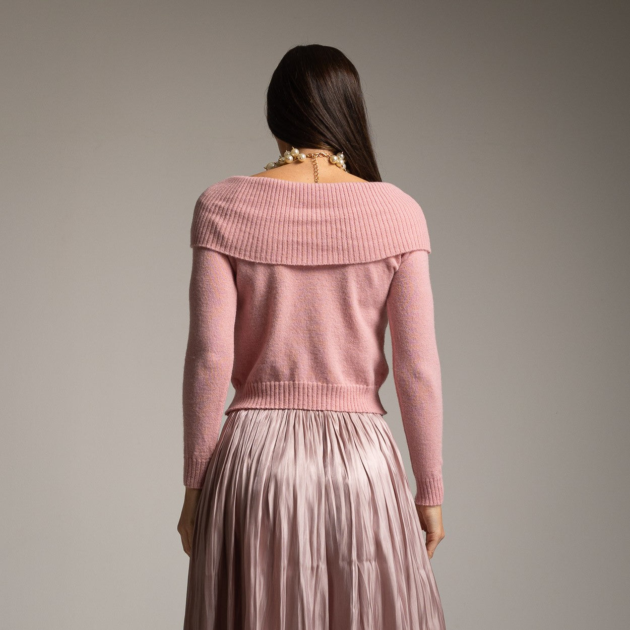 OVERLAP PINK JERSEY SWEATER