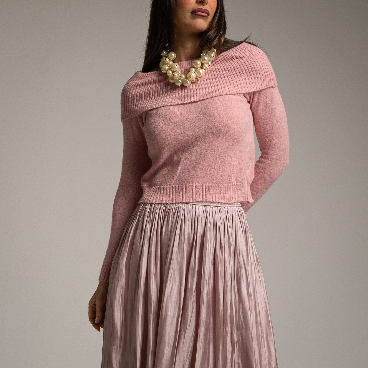 OVERLAP PINK JERSEY SWEATER