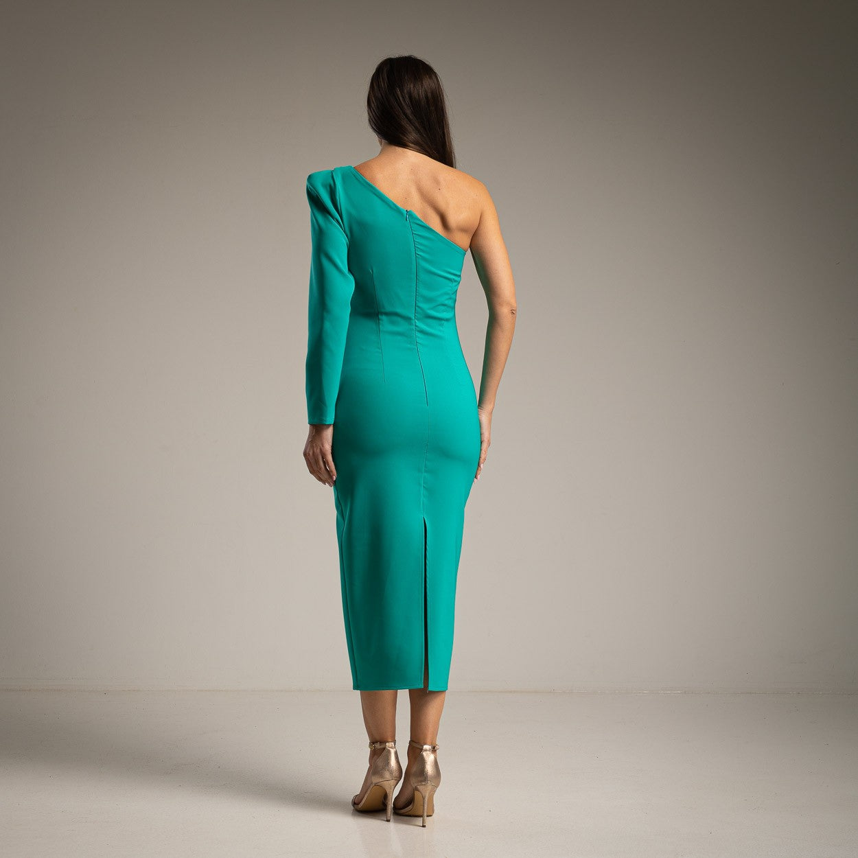 ASYMMETRIC TURQUOISE MIDI DRESS