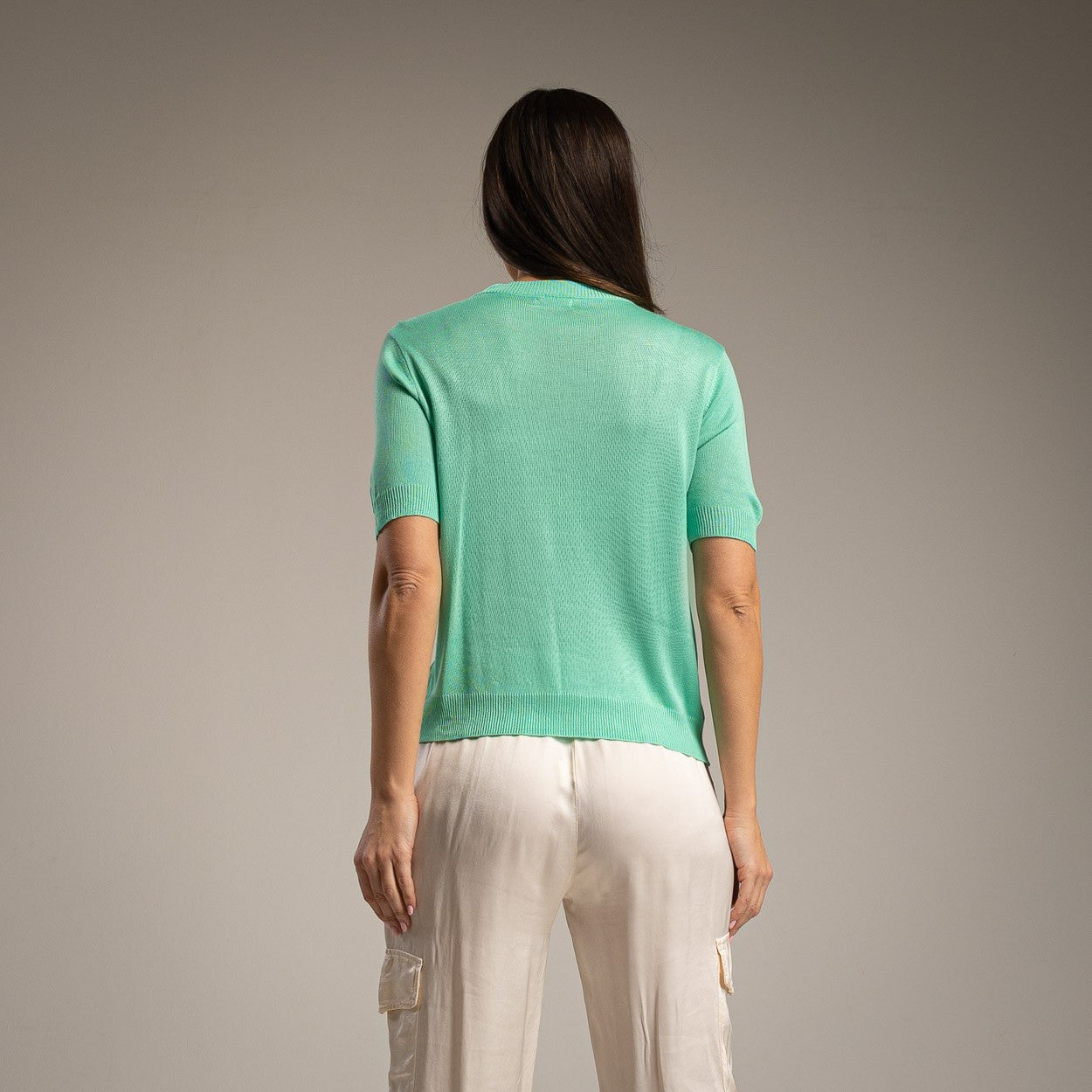 TURQUOISE KNIT SWEATER WITH CRYSTALS EMBROIDERIES